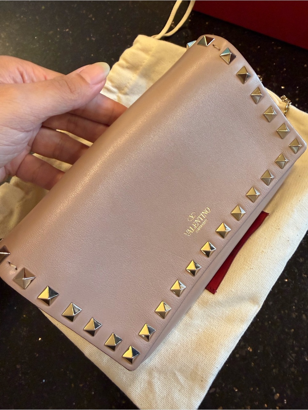 Valentino Mini Rockstud Leather Crossbody in Pale Pink with Gold Studs - Picture 4 of 14